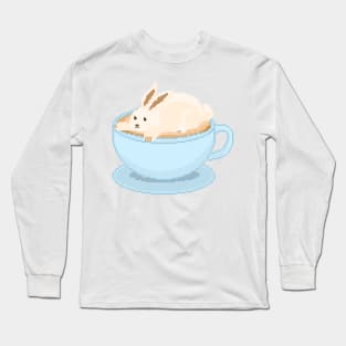 Cute bunny cappuccino in a blue cup Long Sleeve T-Shirt